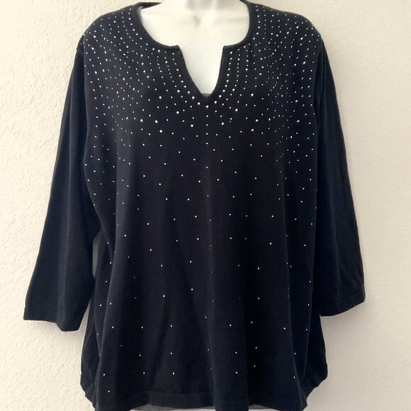 CATHY DANIELS BLACK WITH SILVER STUD ACCENTS TOP PLUS - Picture 4 of 12
